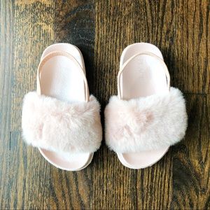 Pink furr flip flops